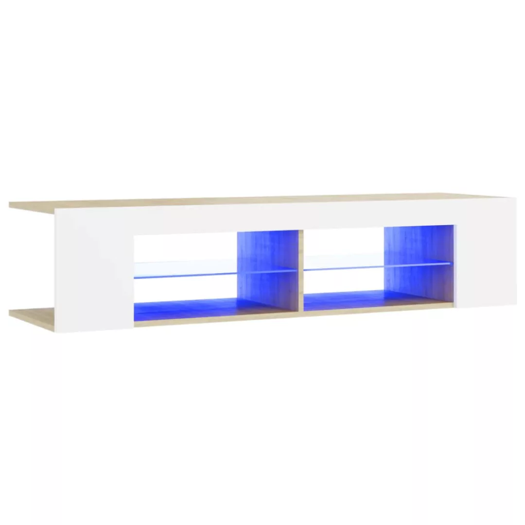 Tv-schrank Mit Led-leuchten Weiß Sonoma-eiche 135x39x30 Cm günstig online kaufen