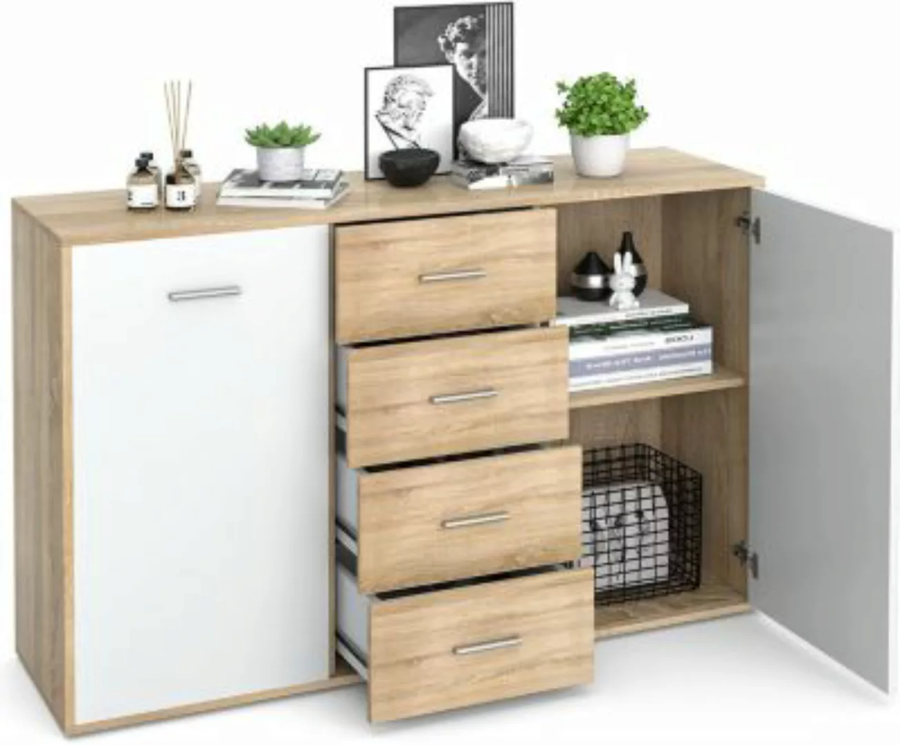 COSTWAY® Sideboard mit 4 Schubladen und 4 Fächern natur günstig online kaufen
