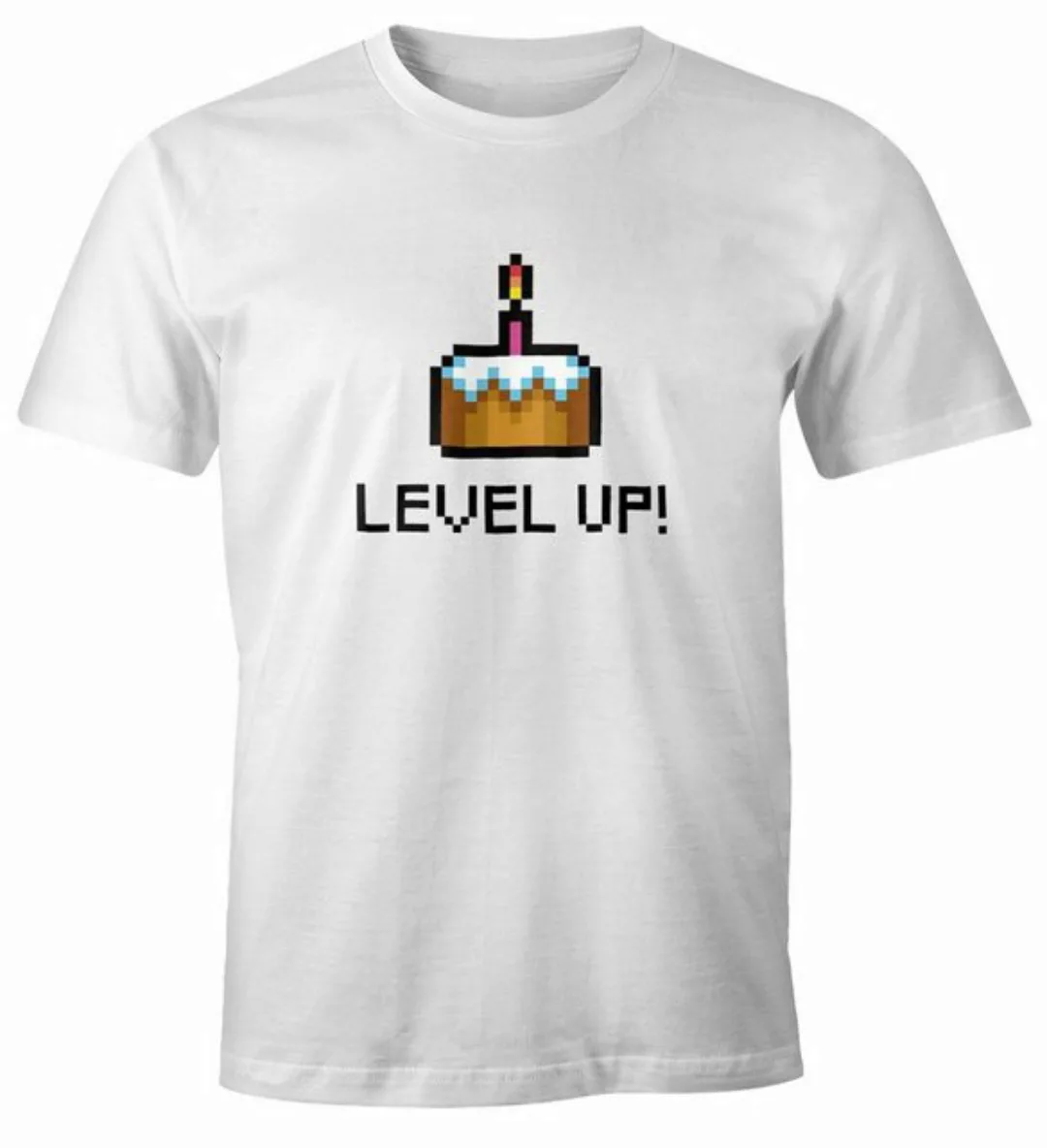 MoonWorks Print-Shirt Herren T-Shirt Geburtstag Level Up Pixel-Torte Retro günstig online kaufen