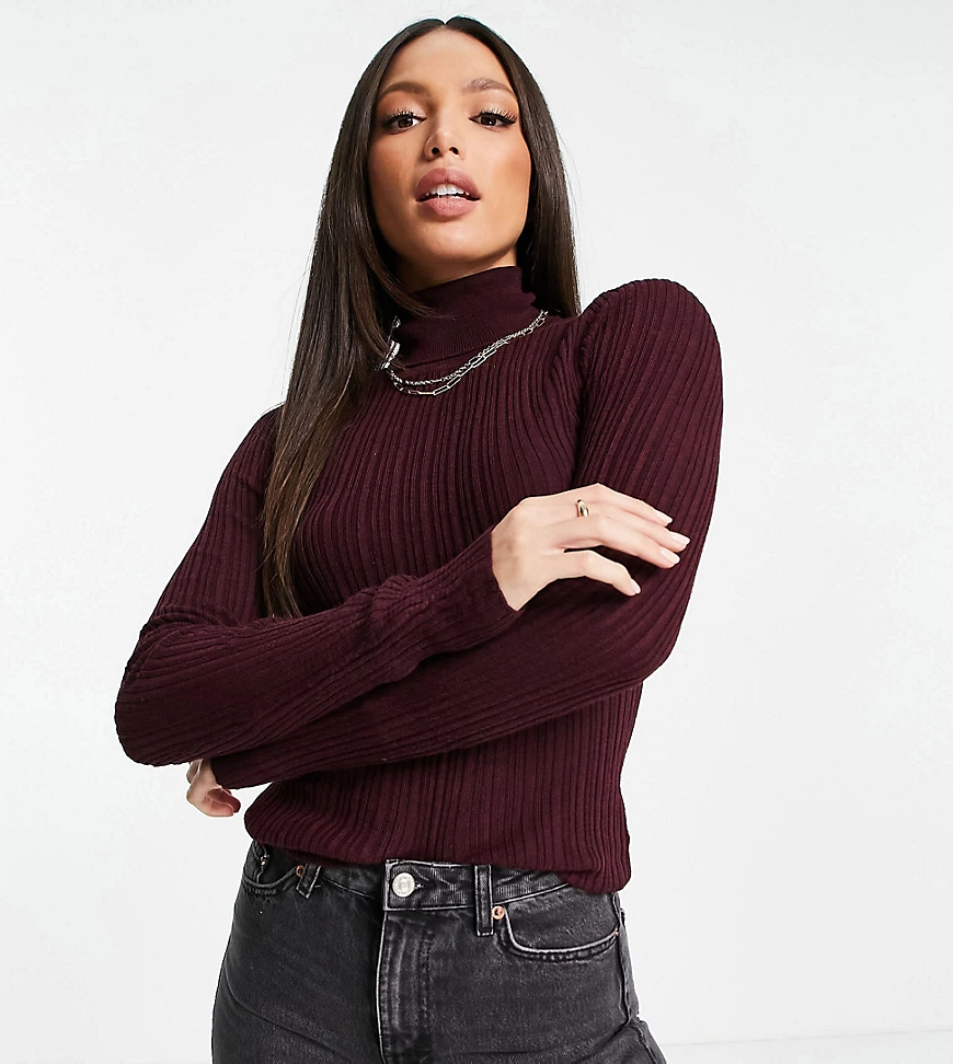 ASOS DESIGN Tall – Gerippter Rollkragenpullover in Dunkelrot günstig online kaufen