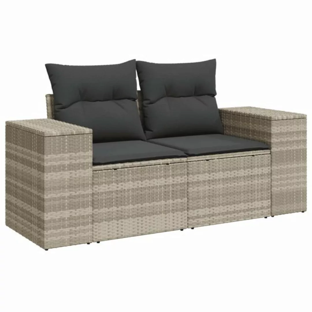 vidaXL Loungesofa Gartensofa mit Kissen 2-Sitzer Hellgrau Poly Rattan, 1 Te günstig online kaufen