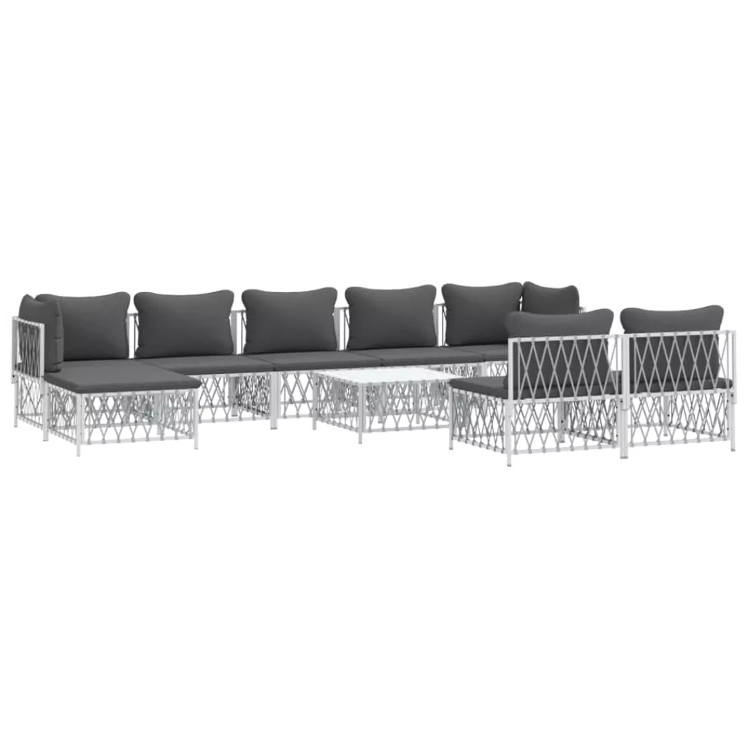 Vidaxl 10-tlg. Garten-lounge-set Mit Kissen Weiß Stahl günstig online kaufen