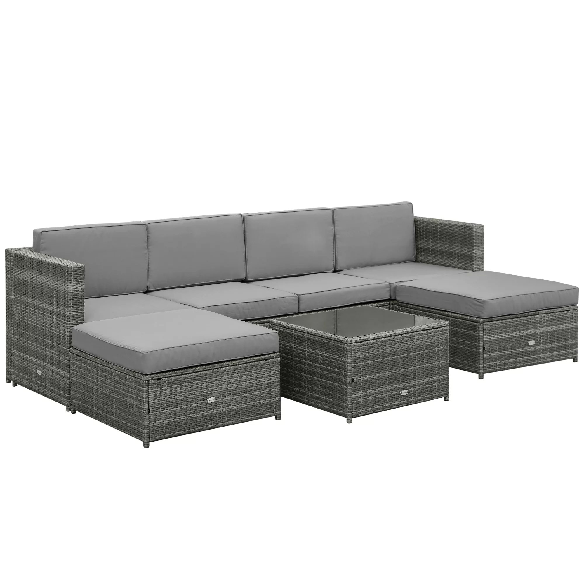 Outsunny 7-tlg. Polyrattan Gartenmöbel Set Loungeset Loungemöbel Fußhocker günstig online kaufen