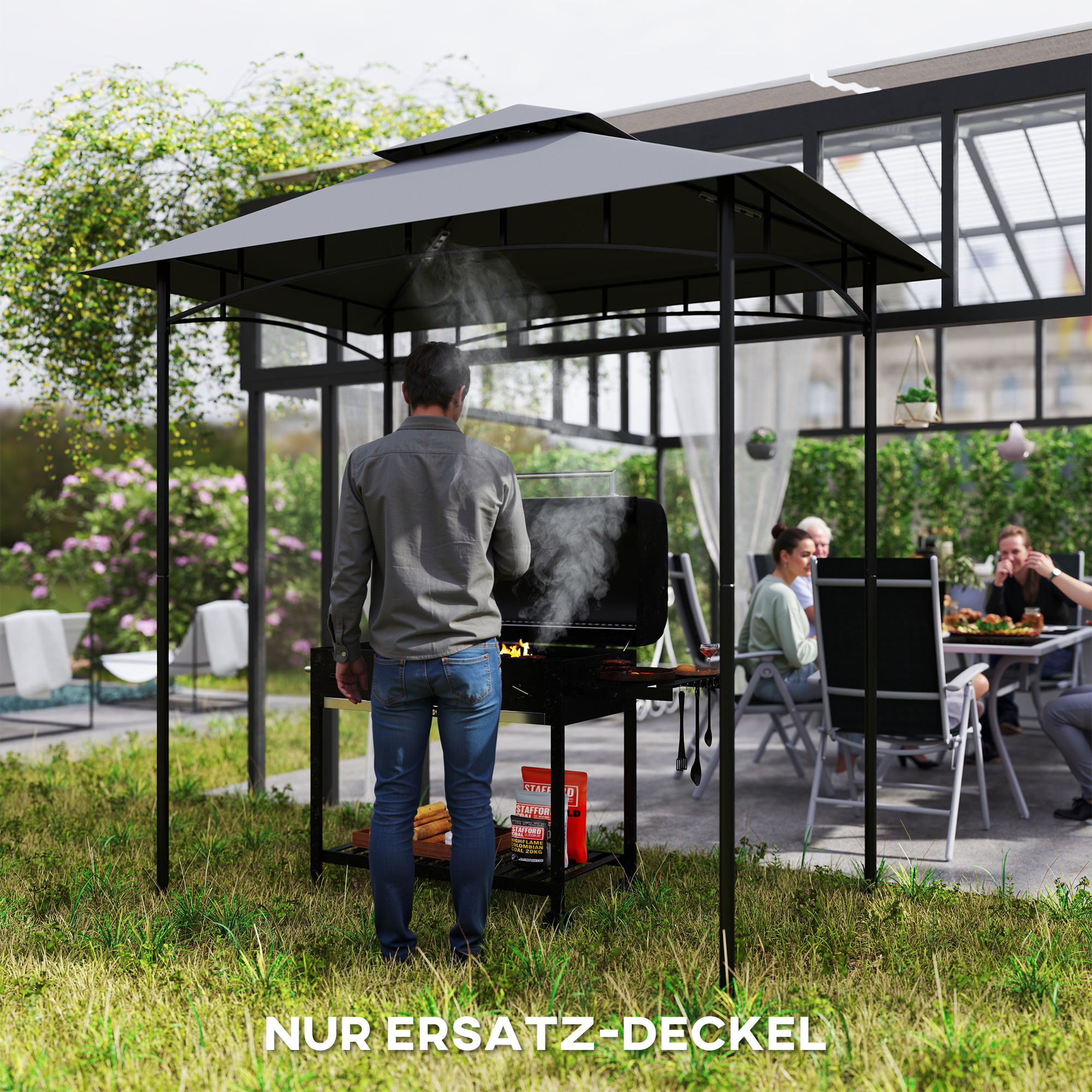 Outsunny Ersatzdach für Grillpavillon 1,5 m x 2,4 m nur Ersatzdach, doppels günstig online kaufen