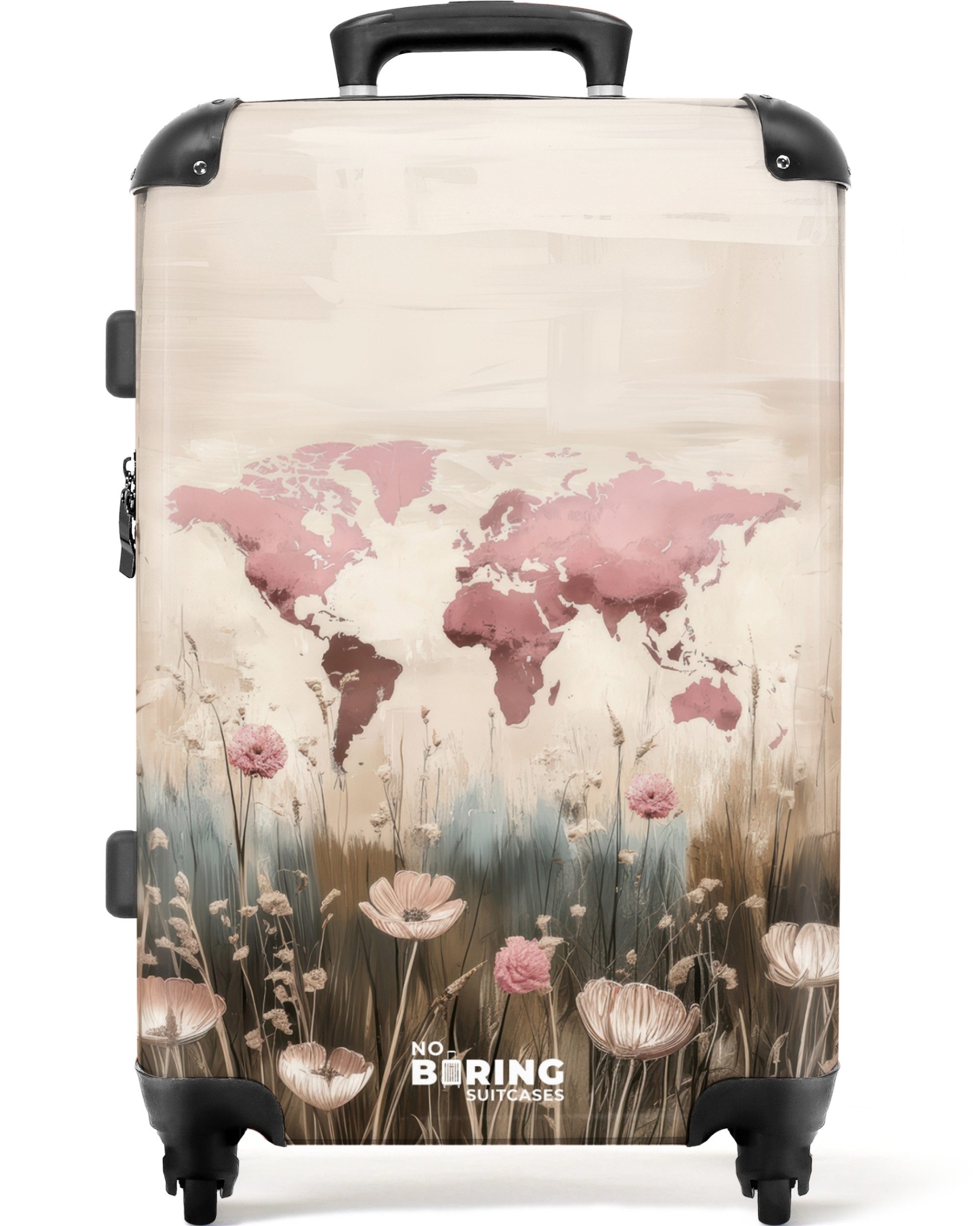 NoBoringSuitcases.com© Hartschalen-Trolley Weltkarte - Rosa - günstig online kaufen