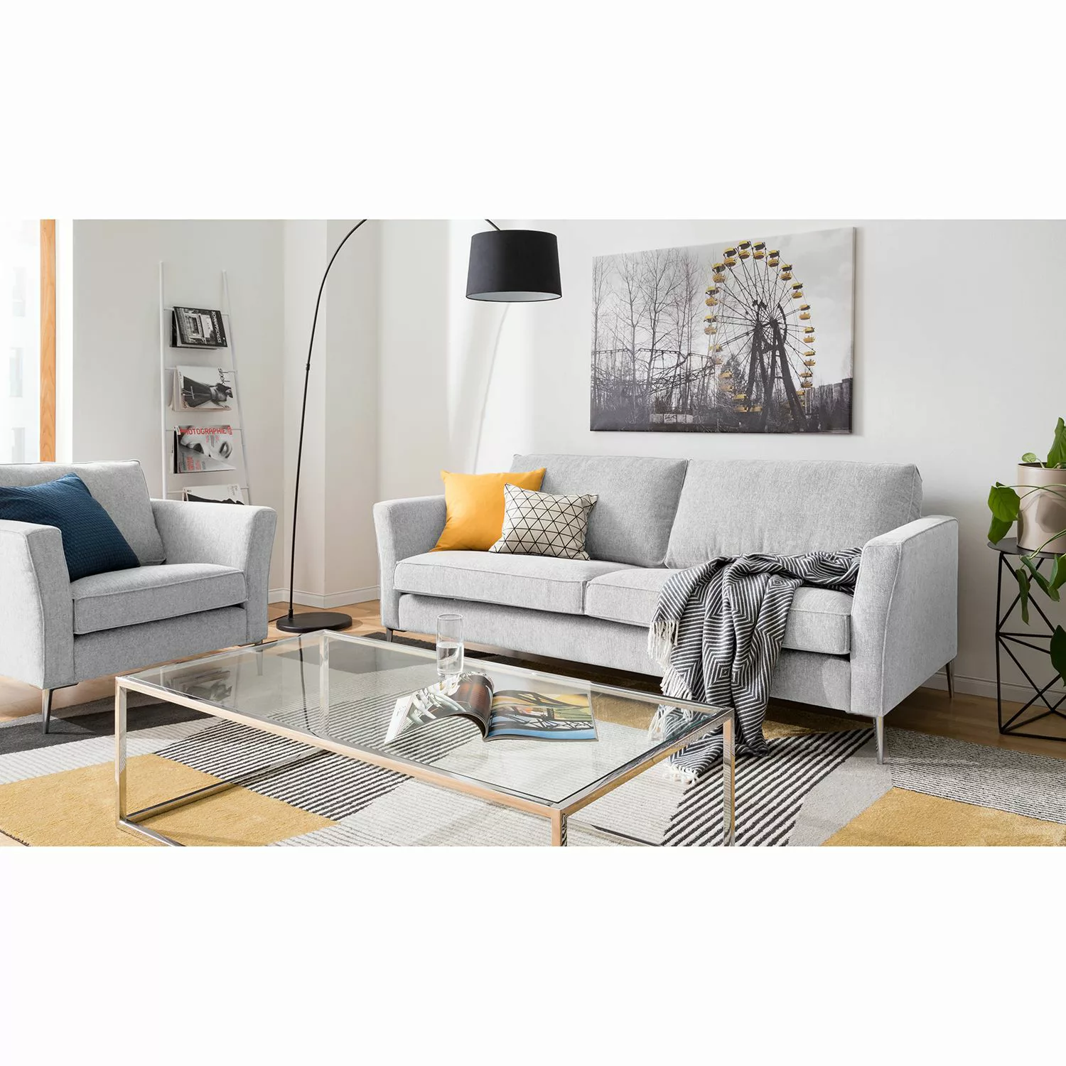 home24 Fredriks Sofa Mirabela 3-Sitzer Platingrau Strukturstoff 209x85x92 c günstig online kaufen