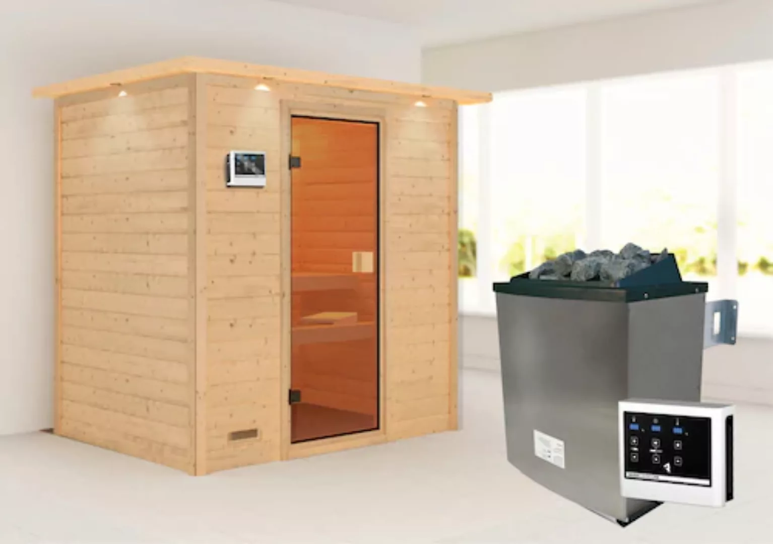 Karibu Sauna »"Sonja" mit bronzierter Tür und Kranz Ofen 9 KW externe Strg günstig online kaufen