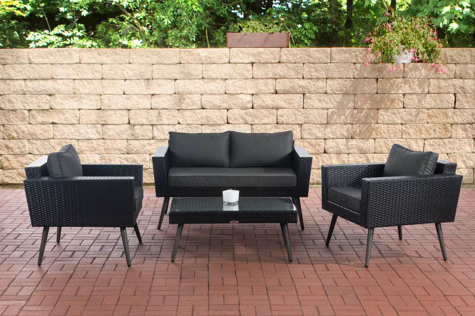 Loungeset Kiruna Flachrattan Schwarz 40 Cm (dunkelgrau) Anthrazit günstig online kaufen