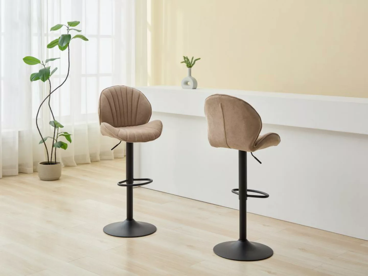 Barhocker 2er-Set höhenverstellbar - Stoff & schwarzes Metall - Taupe - LAN günstig online kaufen
