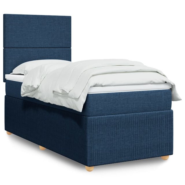 vidaXL Boxspringbett, Boxspringbett mit Matratze Blau 90x190 cm Stoff günstig online kaufen