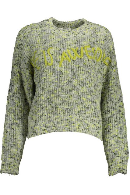 Desigual Strickpullover Grüner Damenpullover mit Stickerei und Kontrastdeta günstig online kaufen