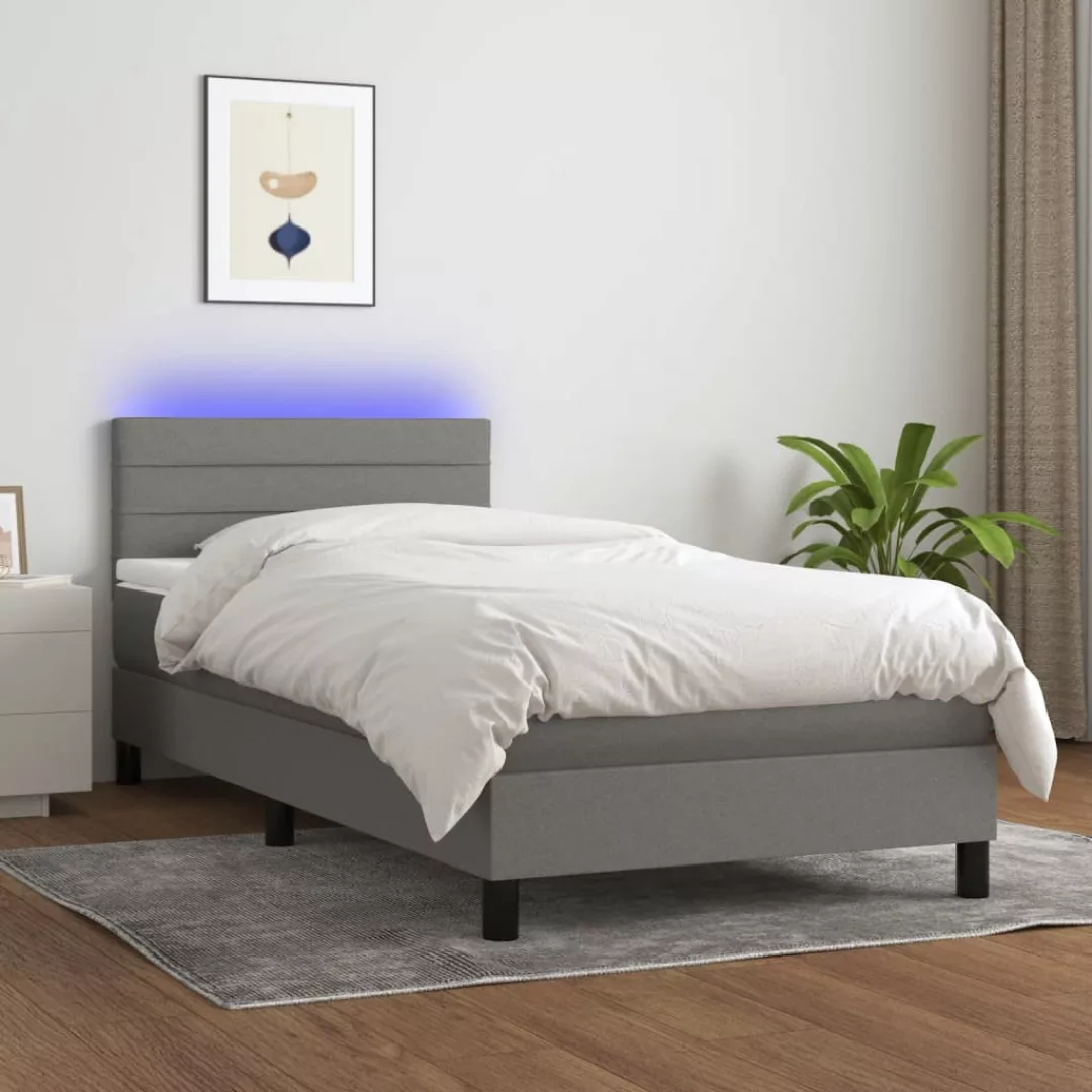 vidaXL Boxspringbett Boxspringbett mit Matratze LED Dunkelgrau 80x200 cm St günstig online kaufen