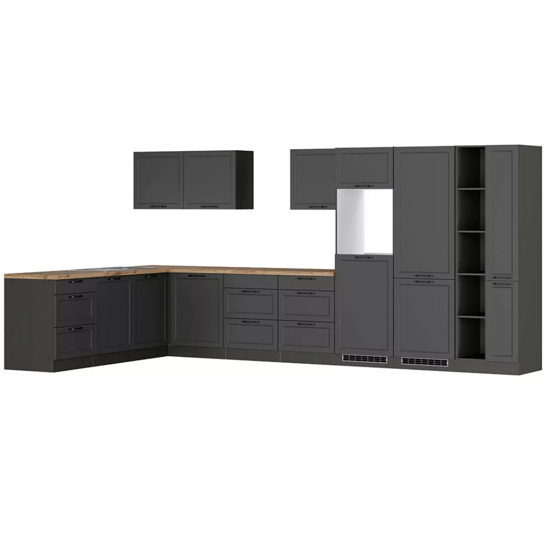 Winkelküche 420/240 cm in grau, Arbeitsplatte in Eiche, MONTERREY-03 günstig online kaufen
