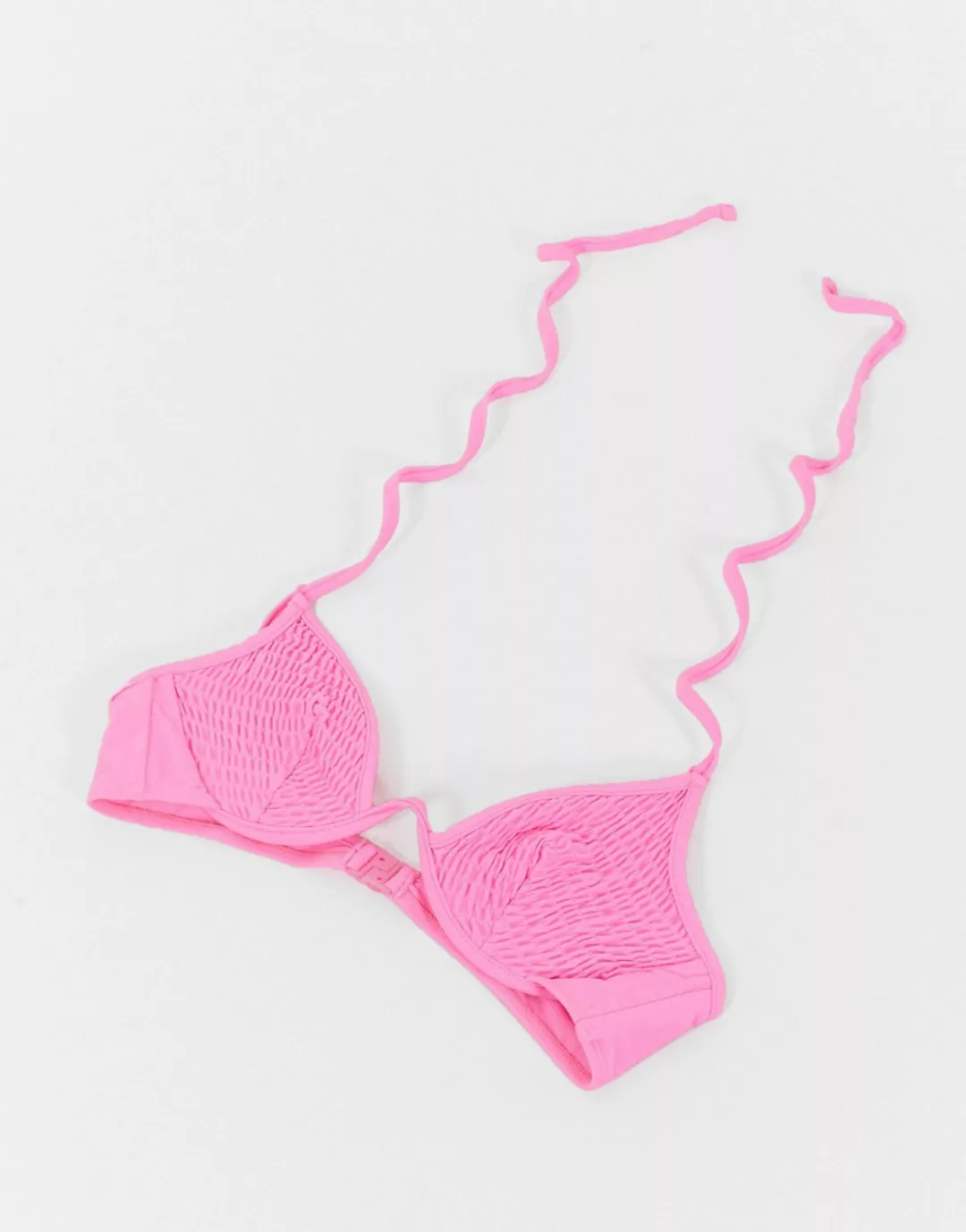ASOS DESIGN – Fuller Bust – Gerafftes Bikinioberteil mit V-Bügel in Pink-Ro günstig online kaufen