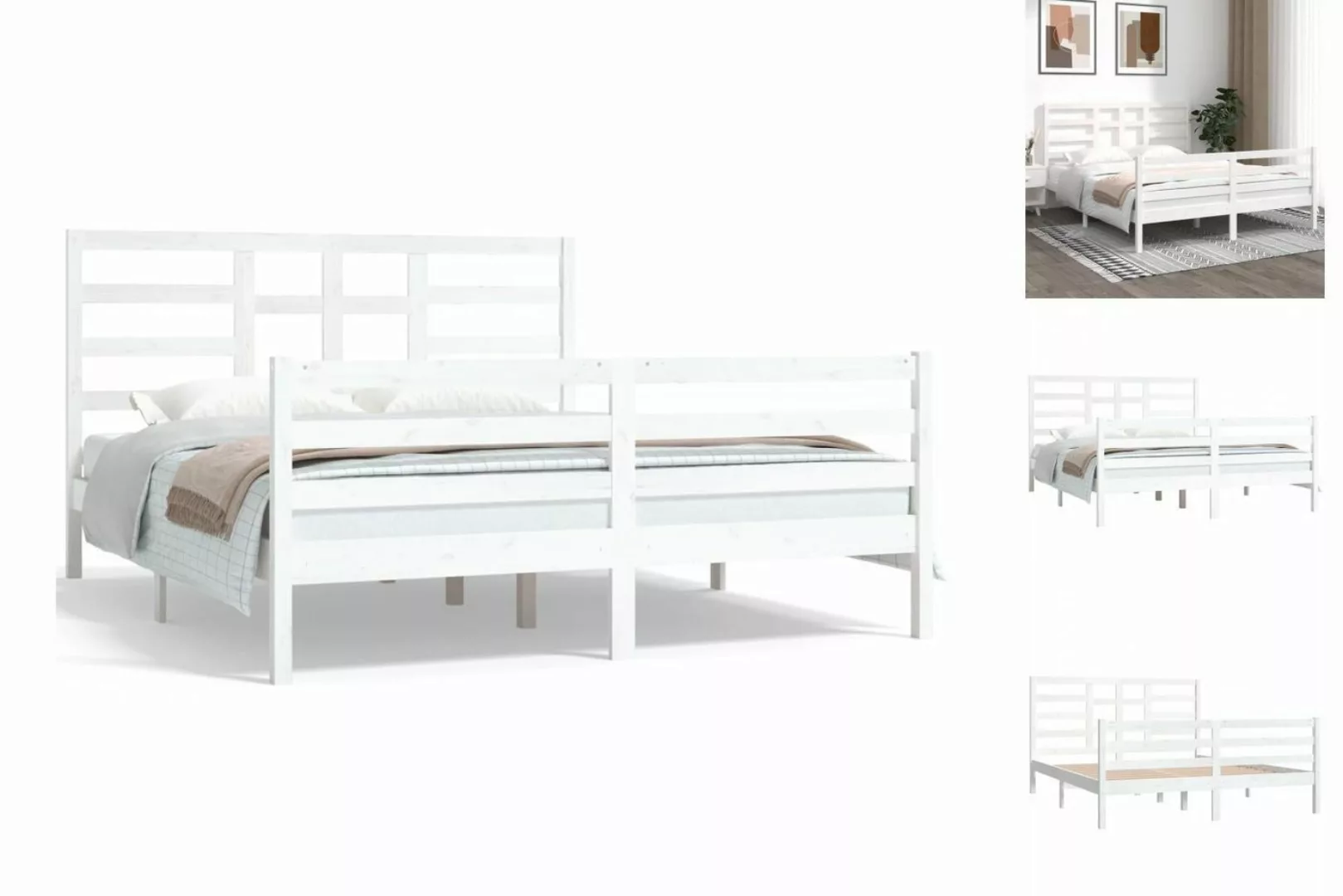 vidaXL Bettgestell Massivholzbett Weiß 160x200 cm Doppelbett Bett Bettrahme günstig online kaufen