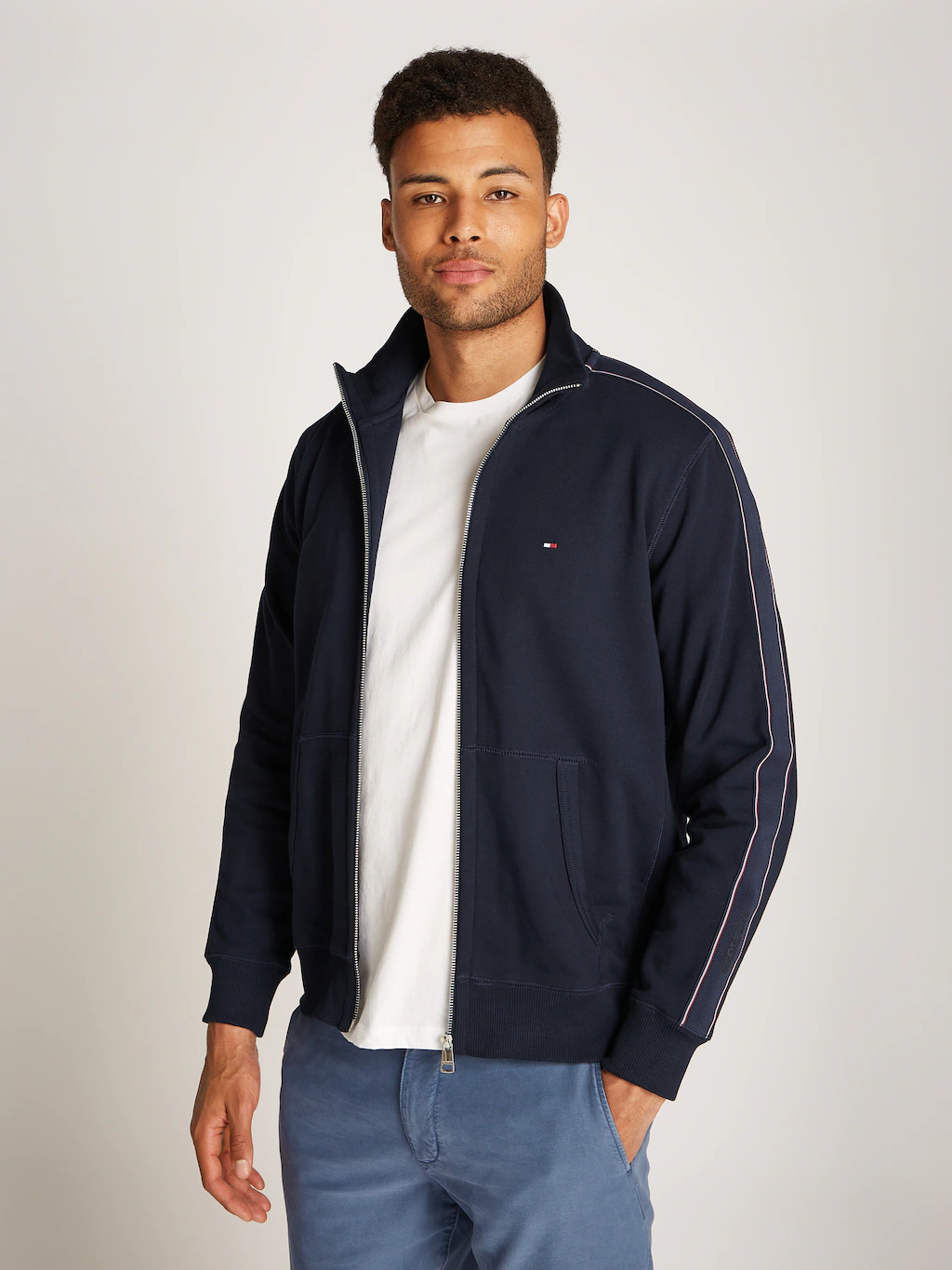 Tommy Hilfiger Sweatjacke "GLOBAL STRIPE ZT STAND COLLAR" günstig online kaufen