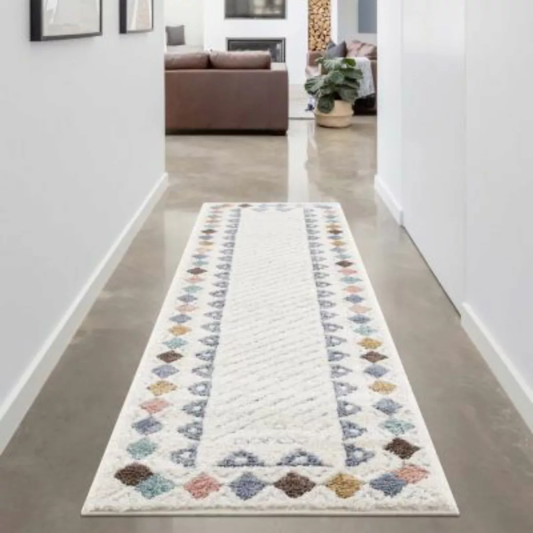 Carpet City Hochflor-Teppich »Focus 3034«, rund, Boho-Teppich mit Bordüre, günstig online kaufen