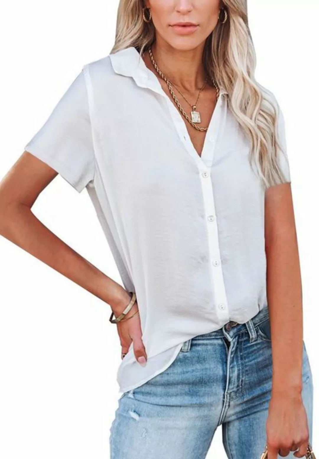 Opspring Kurzarmhemd Damen Bluse V-Ausschnitt Hemden Elegant Langarm Oberte günstig online kaufen