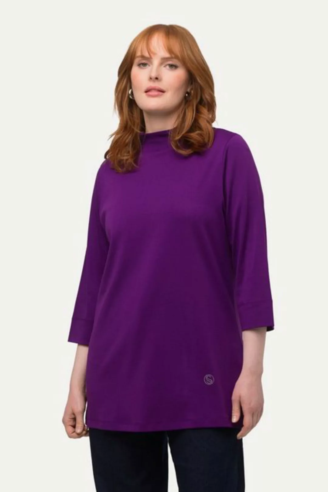Ulla Popken Rundhalsshirt Shirt A-Linie Stehkragen 3/4-Arm Pima Cotton günstig online kaufen