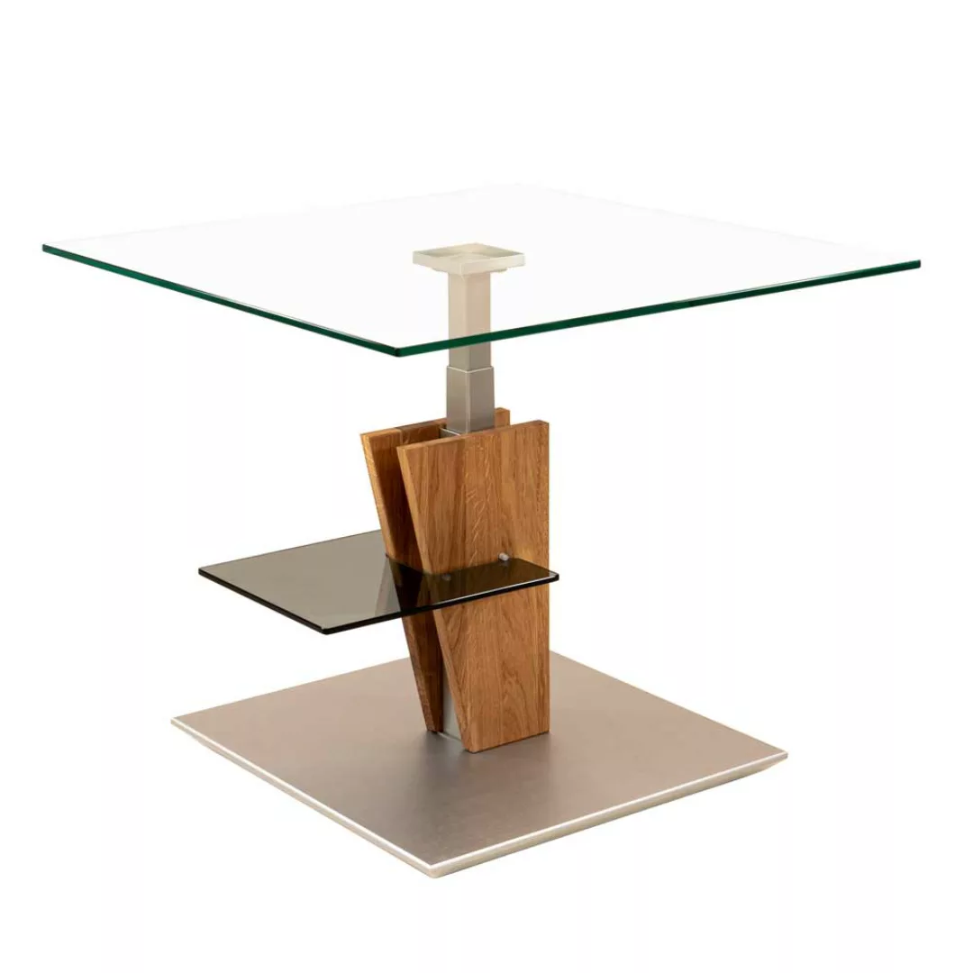 Lift Sofa Tisch aus Sicherheitsglas Wildeiche Massivholz günstig online kaufen