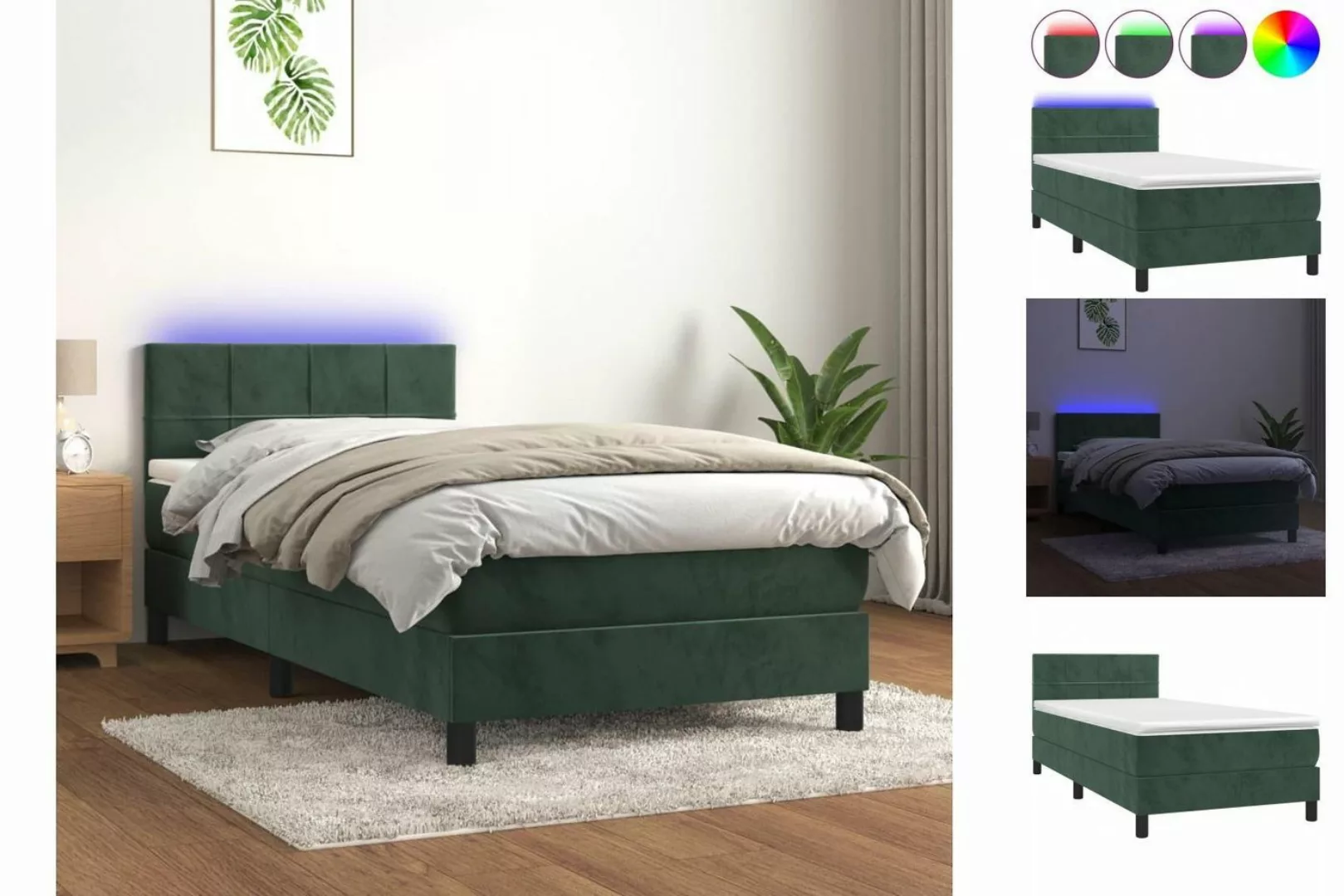 Vidaxl Boxspringbett Mit Matratze & Led Dunkelgrün 100x200 Cm Samt günstig online kaufen