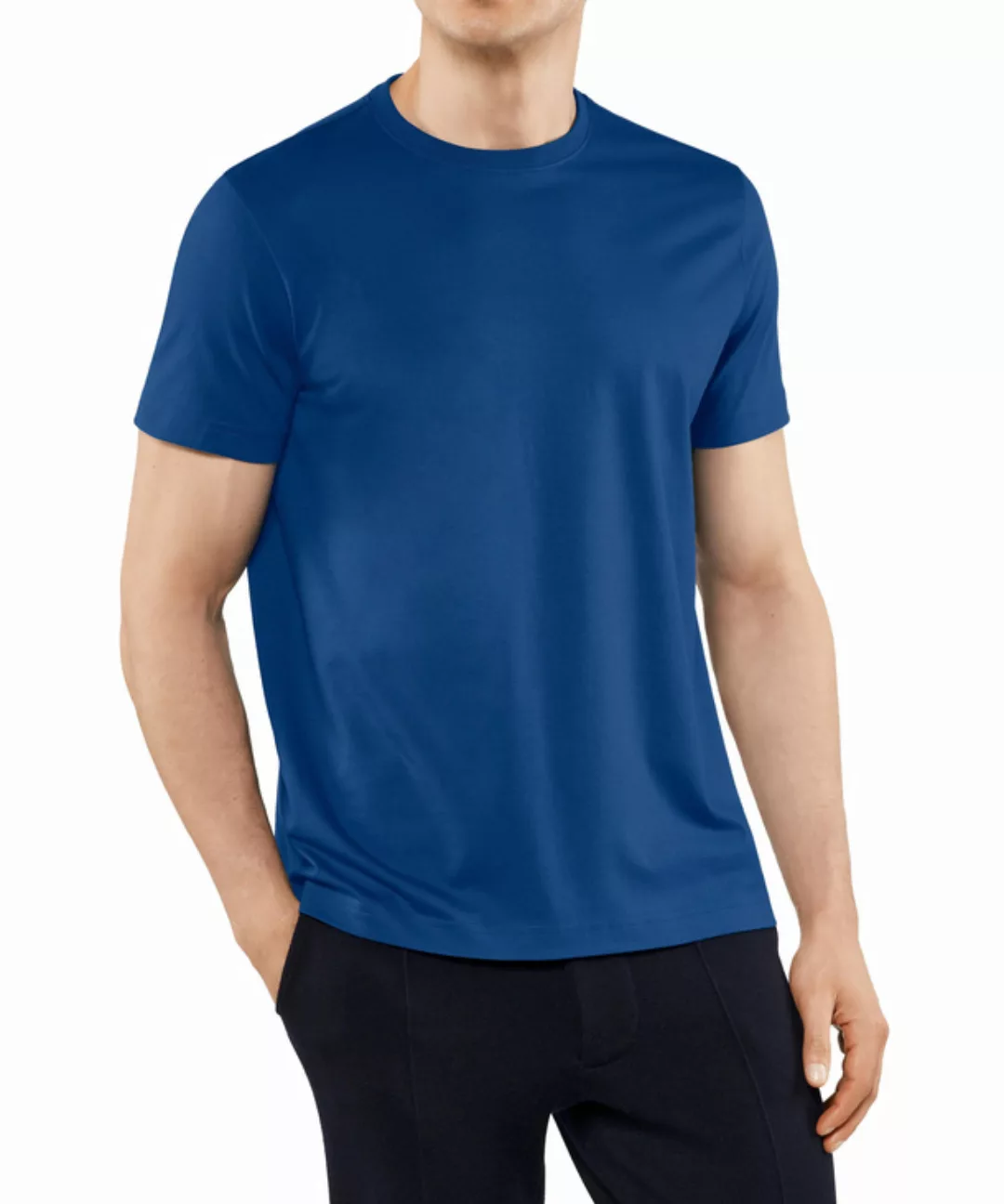 FALKE Herren T-Shirt Rundhals, Polo, 3XL, Blau, Uni,Struktur, Baumwolle, 62 günstig online kaufen