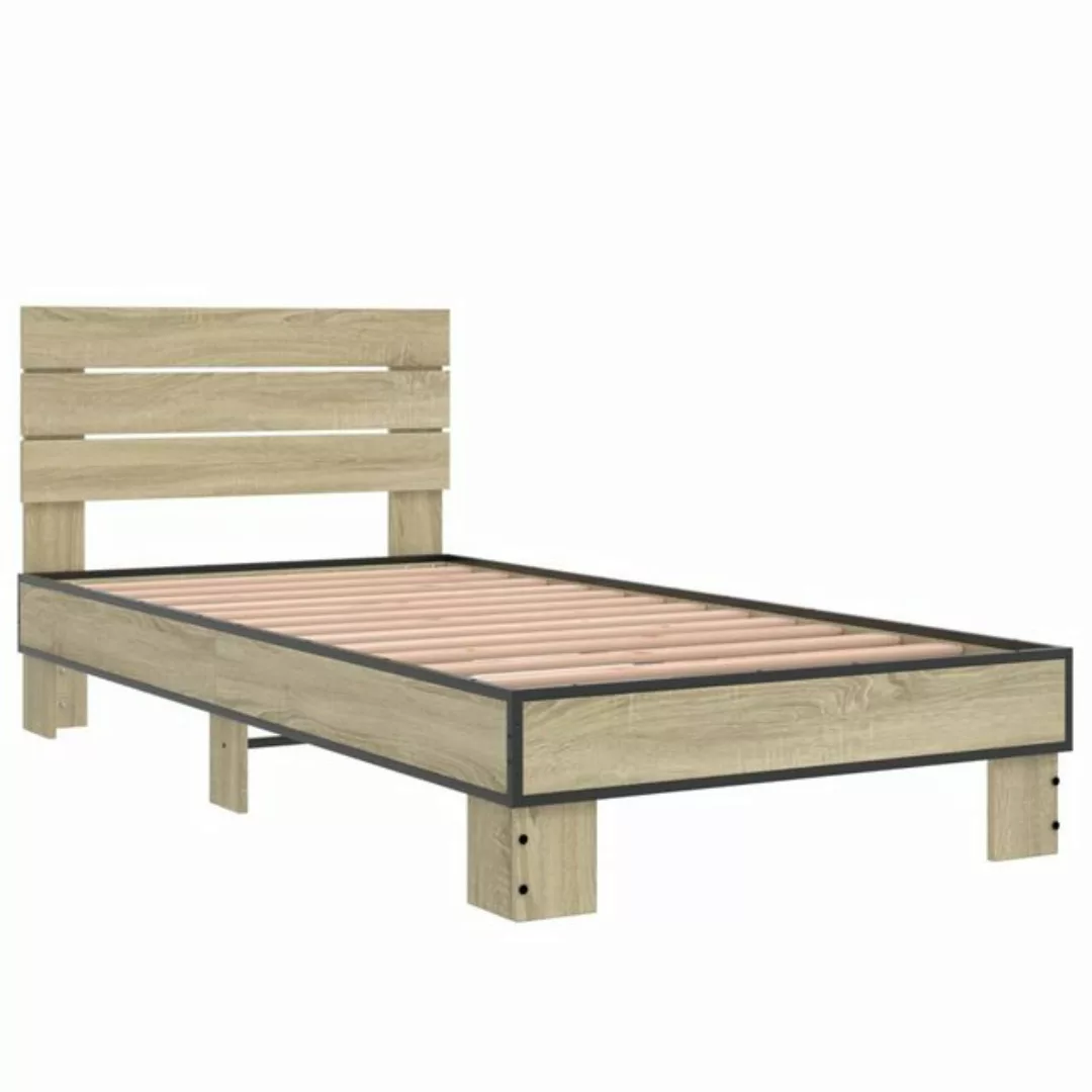 vidaXL Bett Bettgestell Sonoma-Eiche 75x190 cm Holzwerkstoff und Metall günstig online kaufen