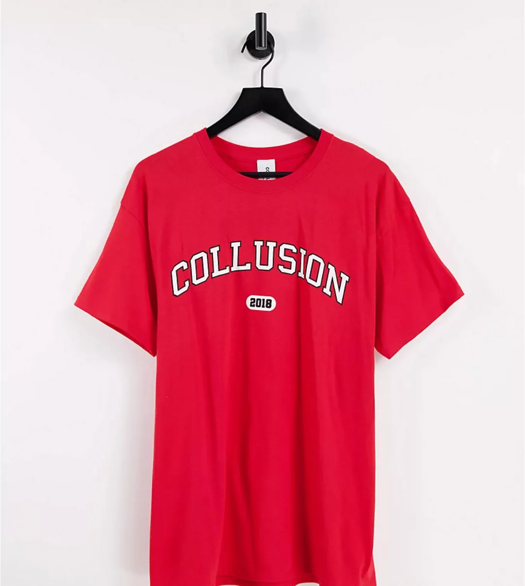 COLLUSION – T-Shirt mit College-Print in Rot günstig online kaufen