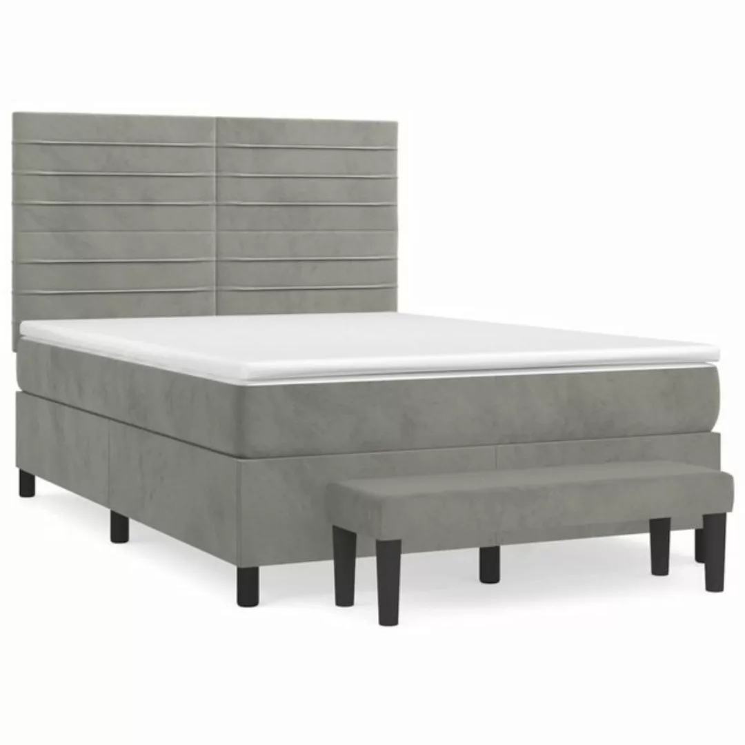 furnicato Bett Boxspringbett mit Matratze Hellgrau 140x200 cm Samt günstig online kaufen