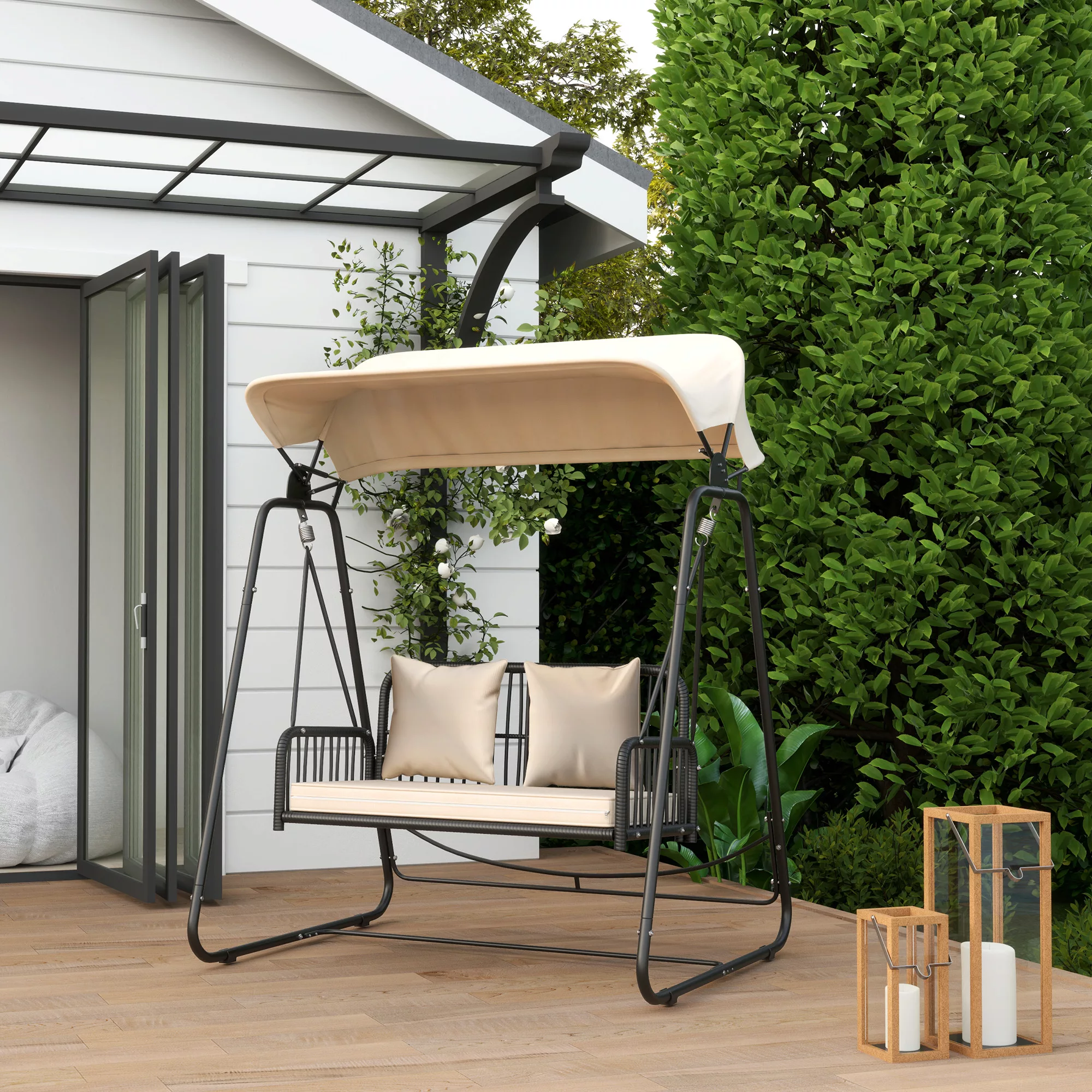 Outsunny Hollywoodschaukel Rattan 2-Sitzer Gartenschaukel mit verstellbar S günstig online kaufen
