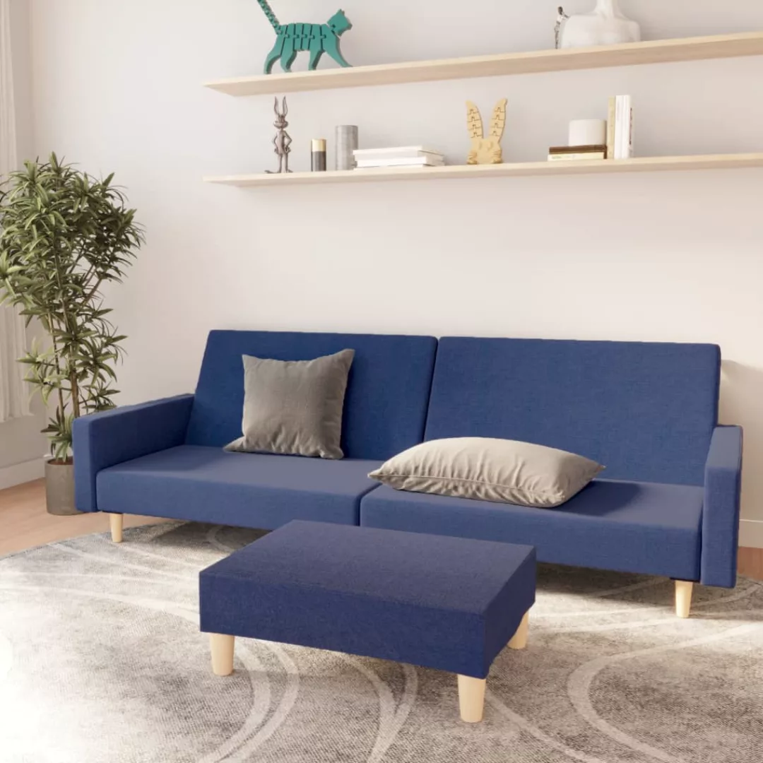 Schlafsofa 2-sitzer Mit Fußhocker Blau Stoff günstig online kaufen