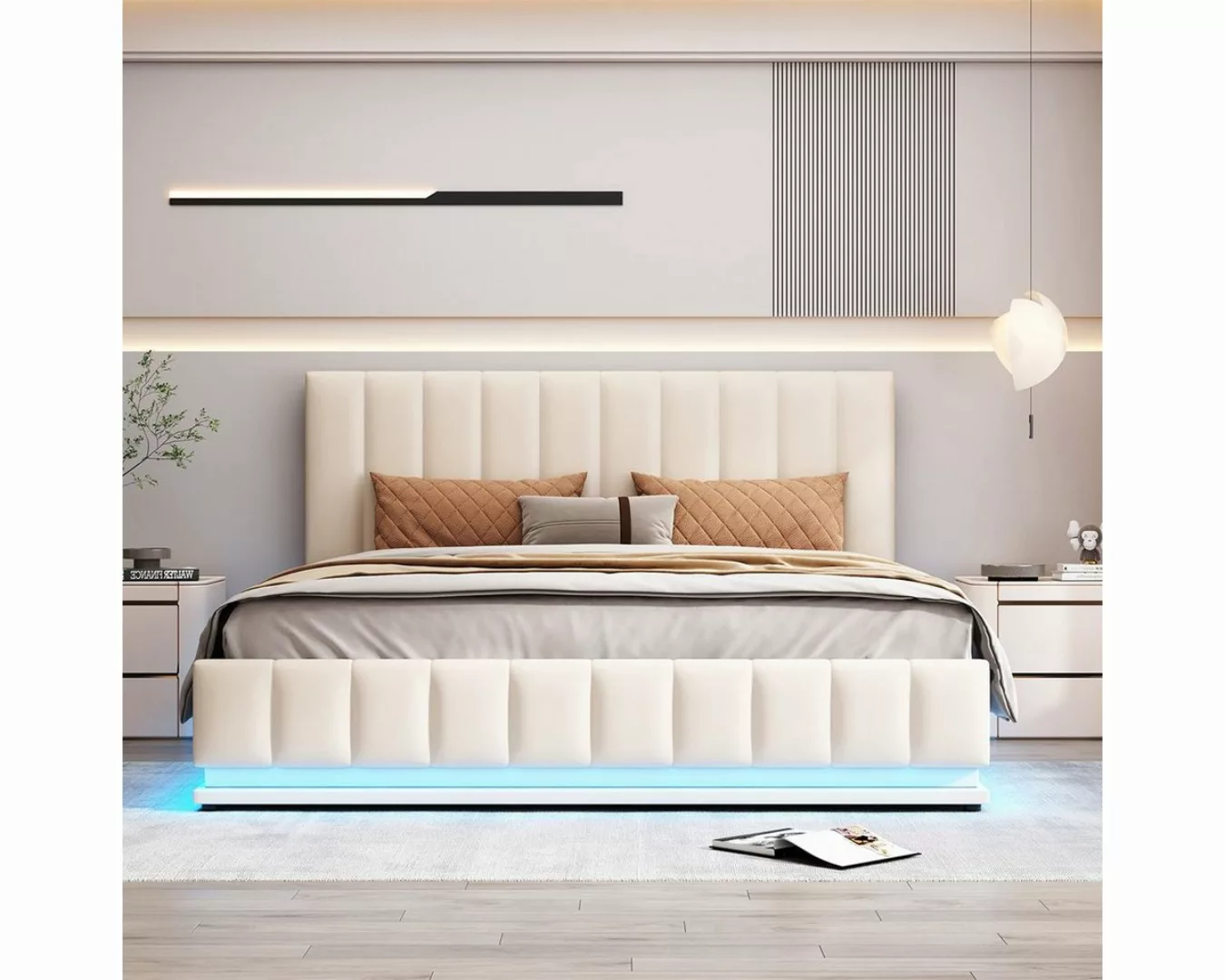 XDeer Polsterbett Polsterbett mit LED Metalllattenrost Doppelbett Polsterko günstig online kaufen