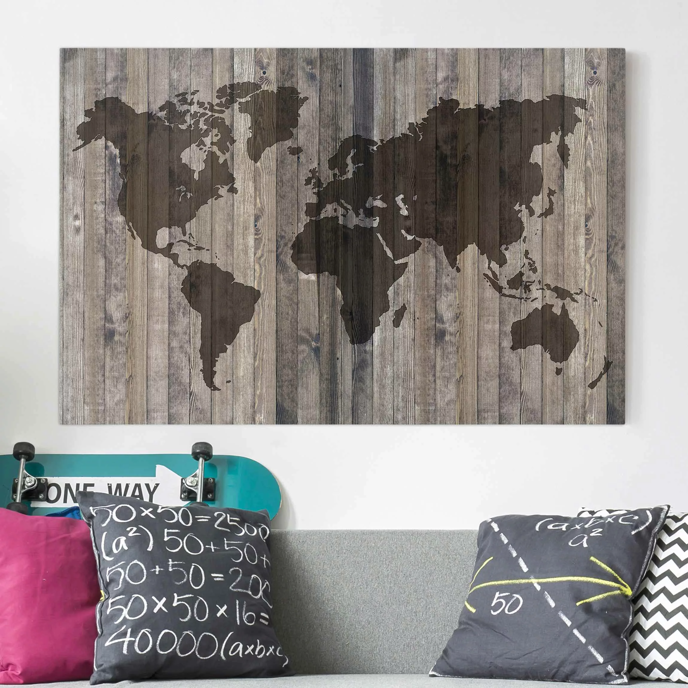 Leinwandbild Weltkarte - Querformat Holz Weltkarte günstig online kaufen