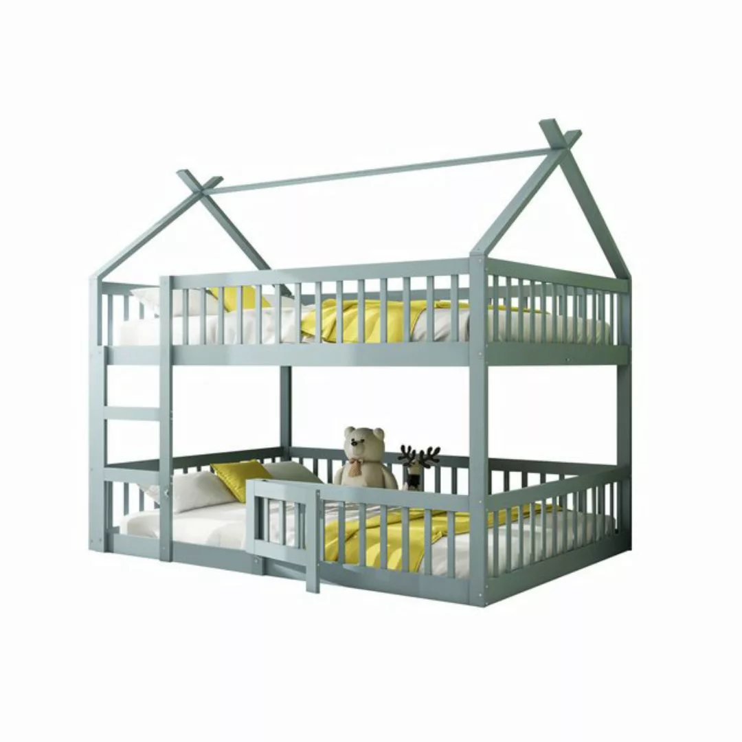 HAUSS SPOLE Etagenbett 140 x 200cm Kinderbett mit Treppe, Zaun Massivholzra günstig online kaufen