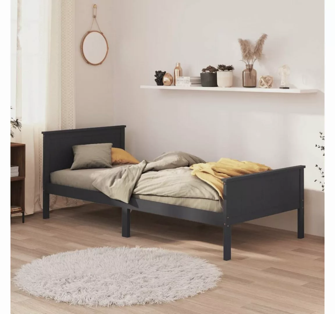 furnicato Bett Massivholzbett Grau Kiefer 100x200 cm günstig online kaufen