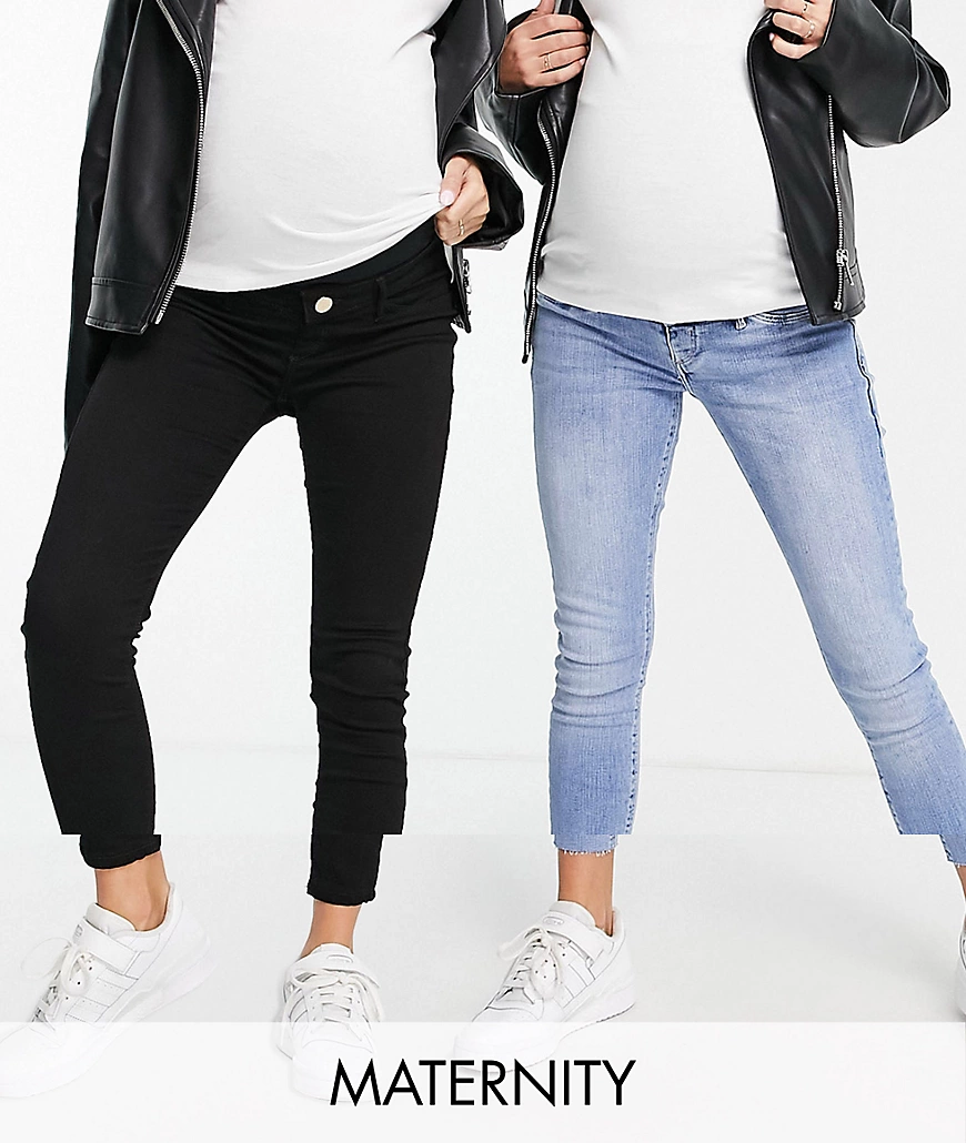 River Island – Umstandsmode – Molly – 2er-Pack eng geschnittene Jeans in Bl günstig online kaufen