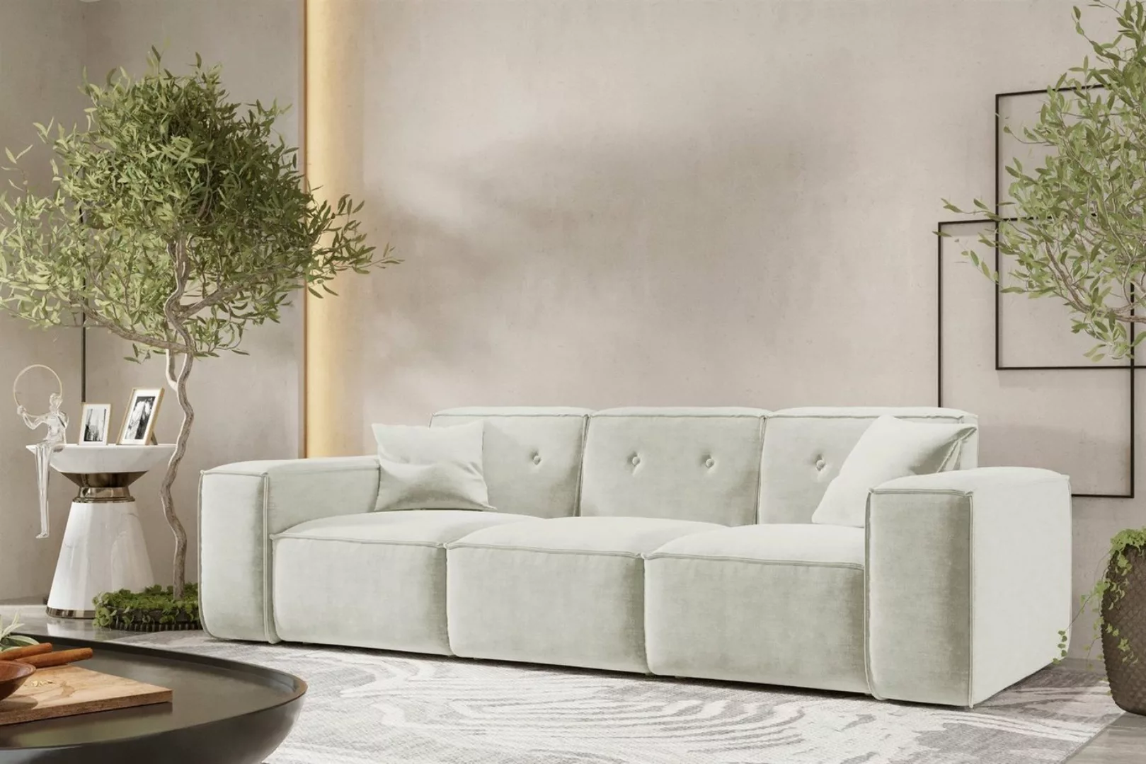 Fun Möbel Sofa Designersofa CESINA 3-Sitzer in Stoff, inkl. 2 Zierkissen, R günstig online kaufen