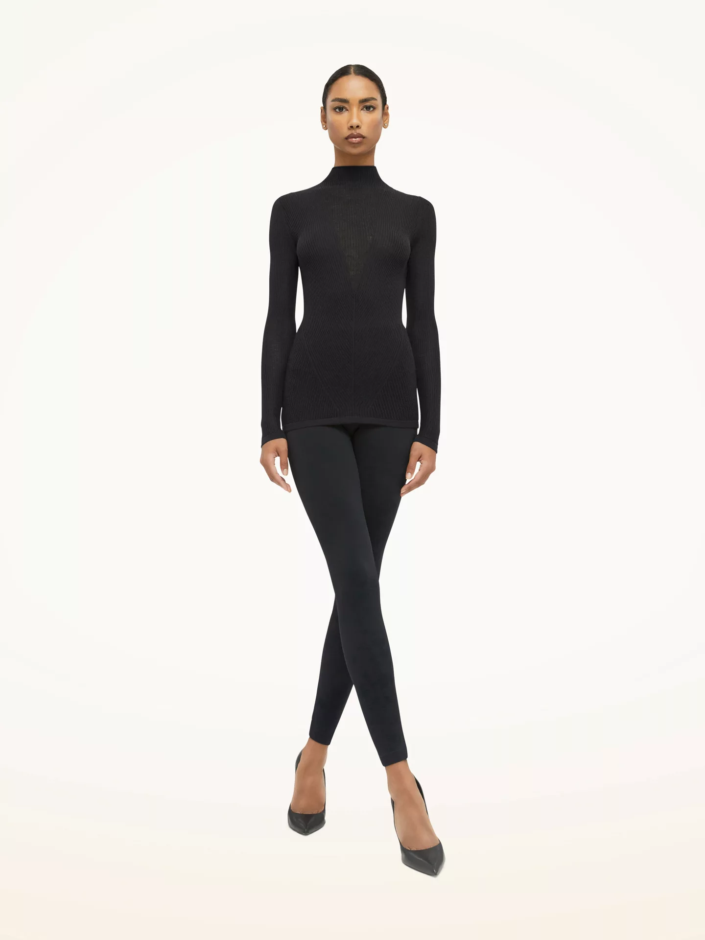 Wolford - Aurora Rib Net Top Long Sleeves, Frau, black, Größe: L günstig online kaufen