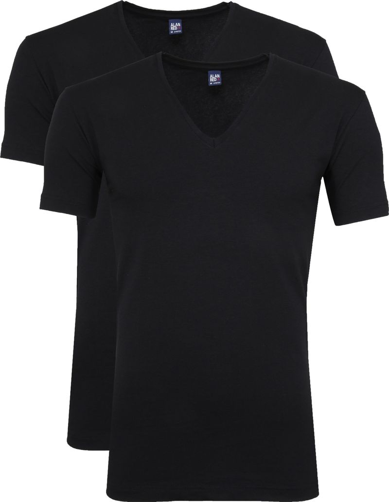 Alan Red Stretch V-Ausschnitt T-Shirt Schwarz 2er-Pack - Größe S günstig online kaufen