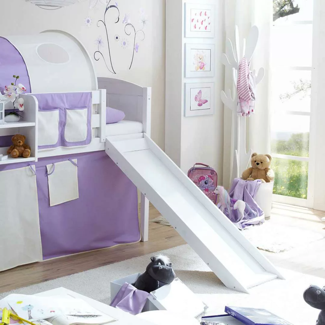 Kinderhochbett mit Vorhang Lila günstig online kaufen