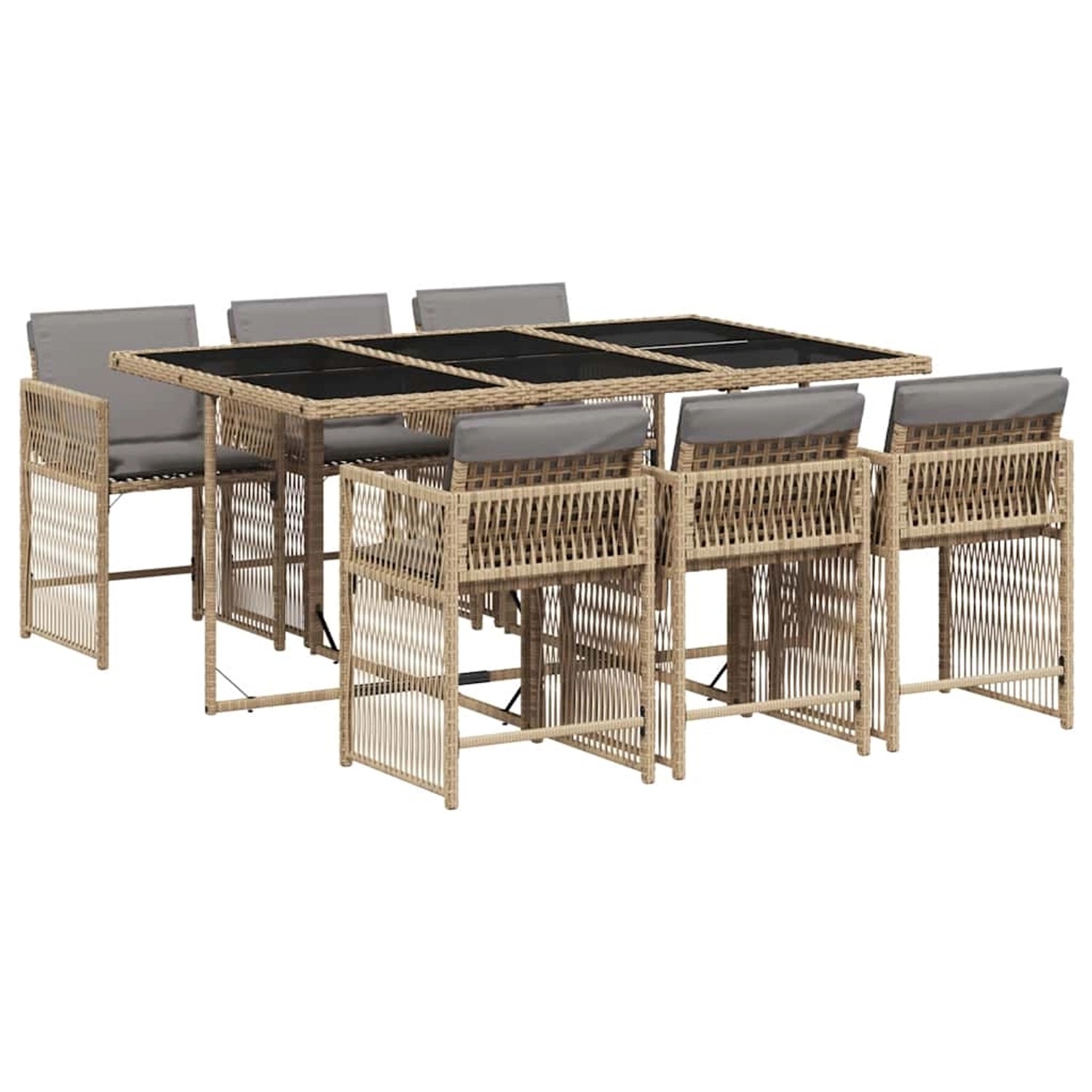 vidaXL 7-Tlg Garten-Essgruppe mit Kissen Beigemischung Poly Rattan 3211632 günstig online kaufen