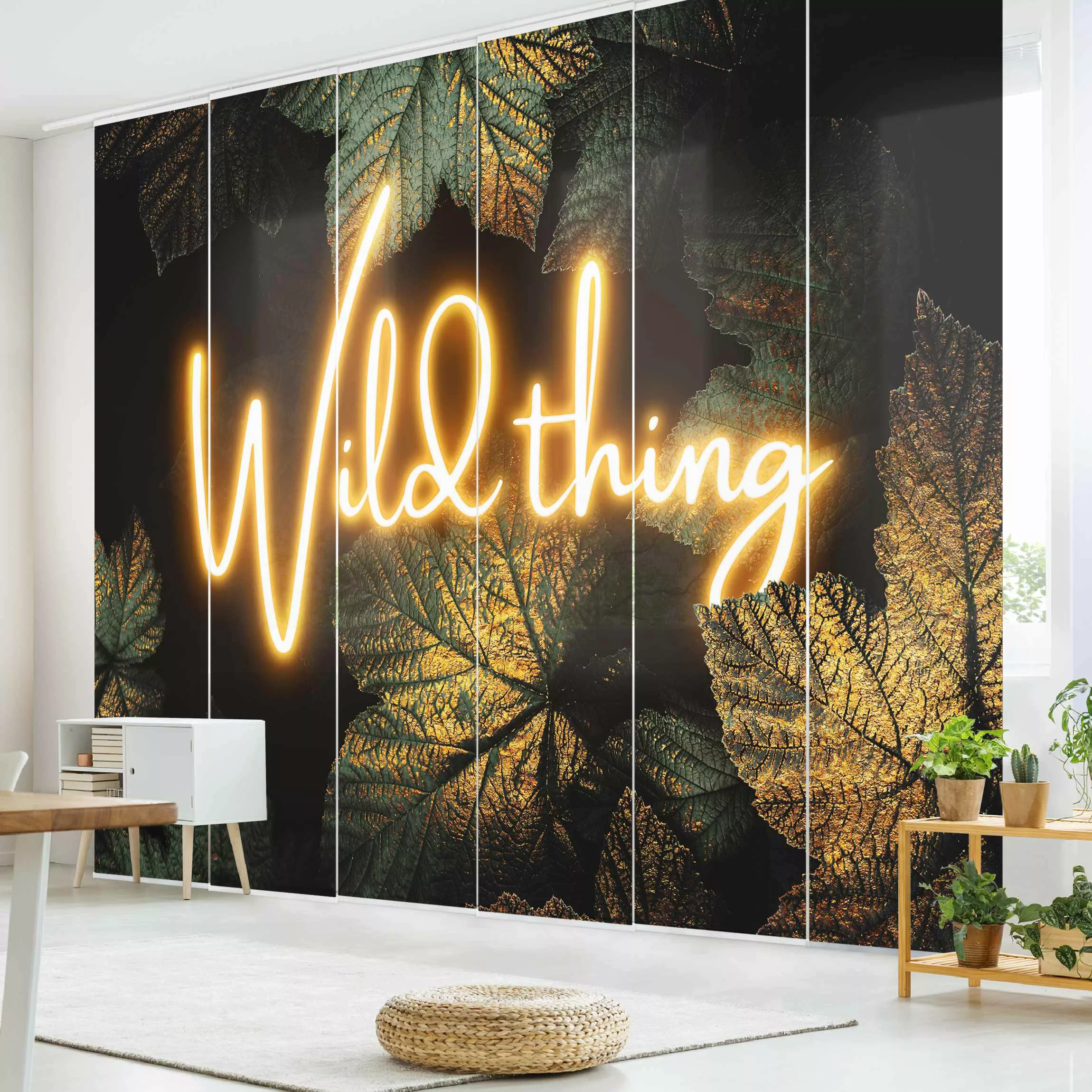 Schiebegardine Wild Thing goldene Blätter günstig online kaufen