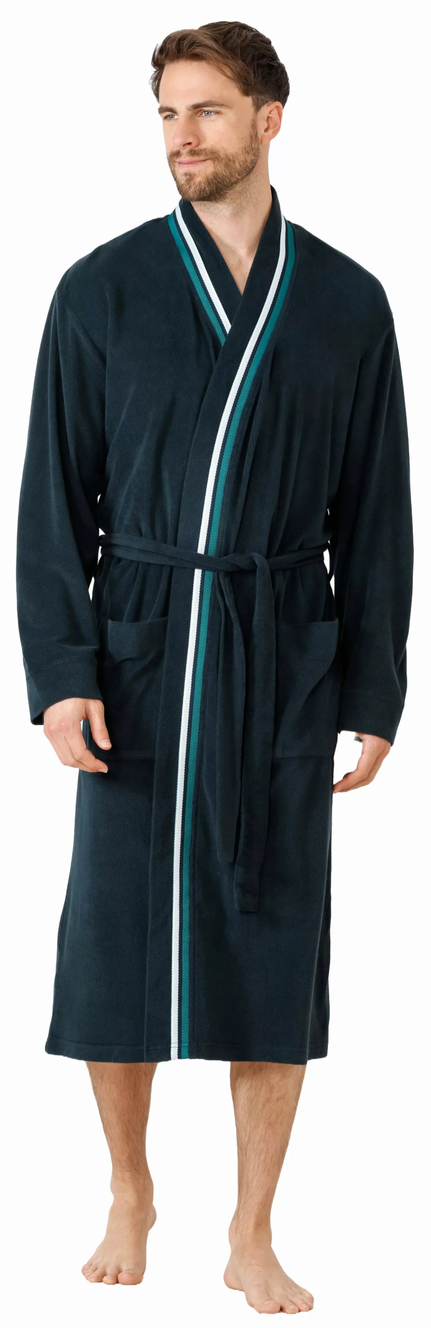 Hajo Herrenbademantel Herren Morgenmantel, Midi, Baumwollmischung, günstig online kaufen
