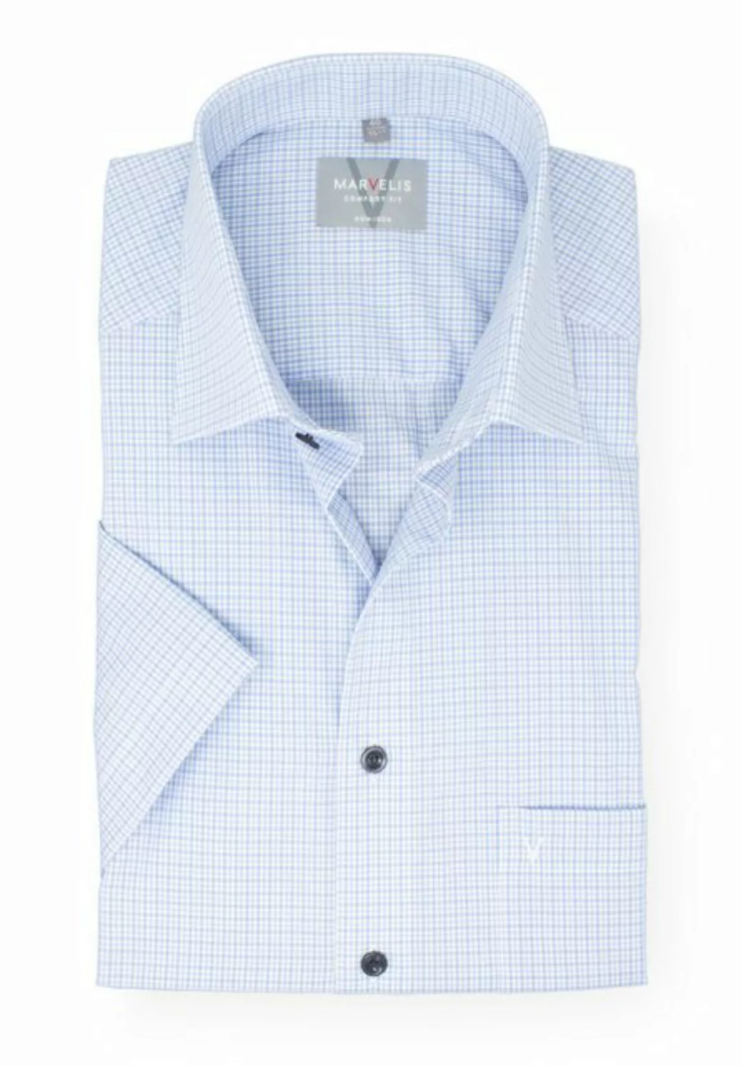 MARVELIS Kurzarmhemd Kurzarmhemd - Comfort Fit - Kariert - Bleu Kontrastknö günstig online kaufen