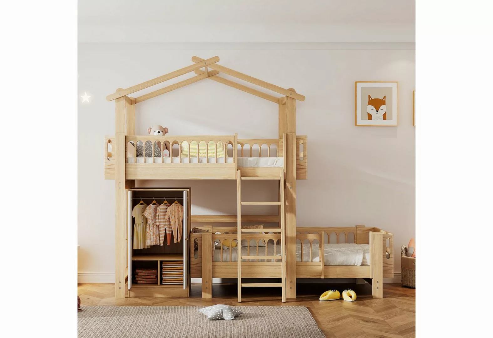 TavilaEcon Etagenbett Kinderbett Hausbett mit Kleiderschrank, herausnehmbar günstig online kaufen