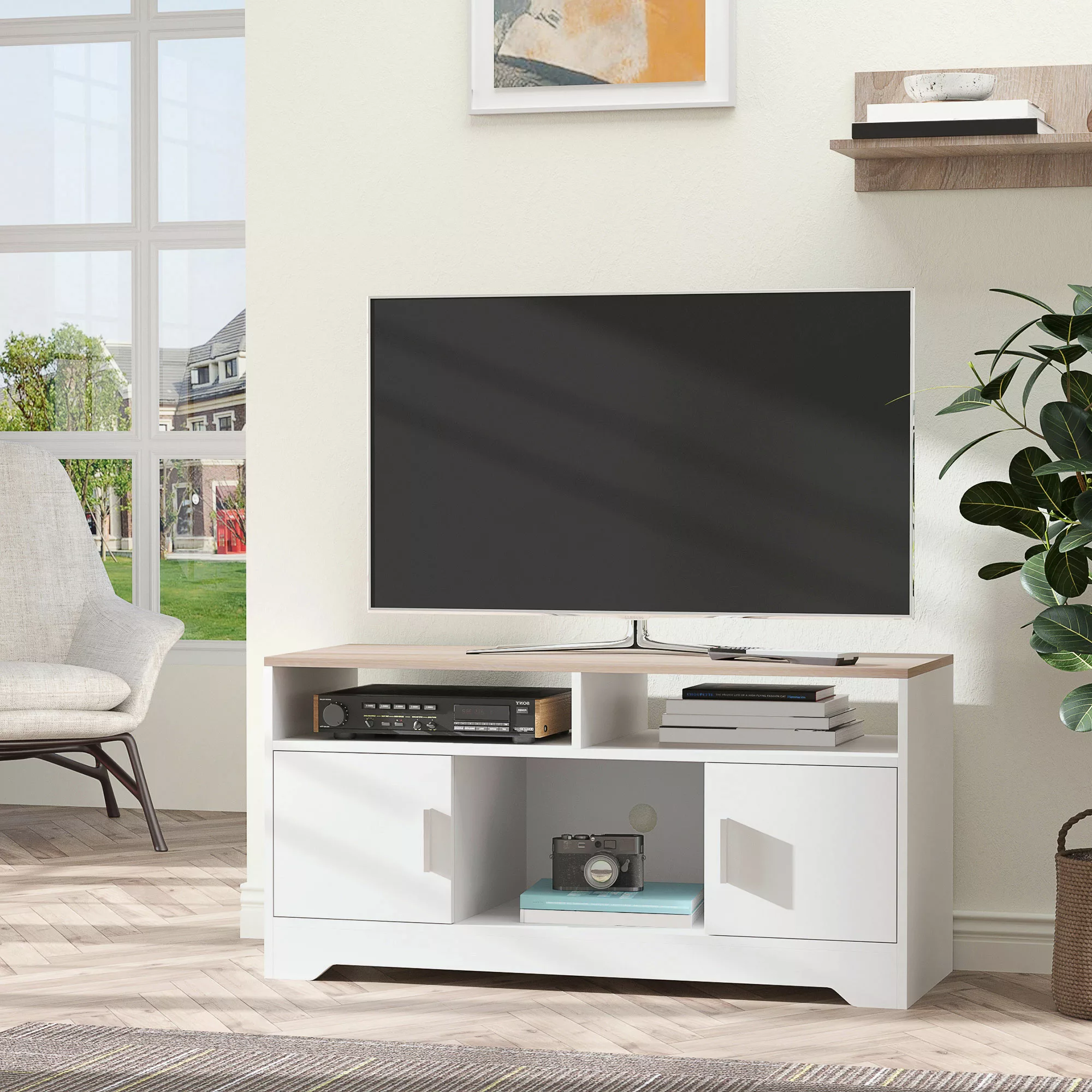 HOMCOM TV-Lowboard Fernsehschrank TV-Bank für bis zu 50 Zoll mit 2 Schränke günstig online kaufen