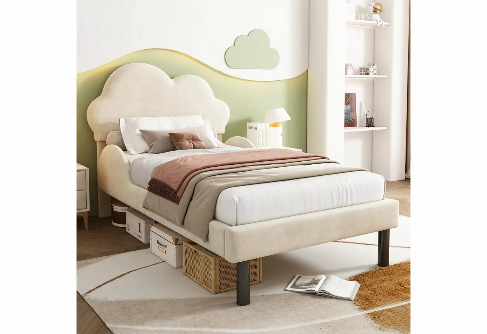 SOFTWEARY Polsterbett mit Lattenrost (90x200 cm), Einzelbett, Kopfteil höhe günstig online kaufen