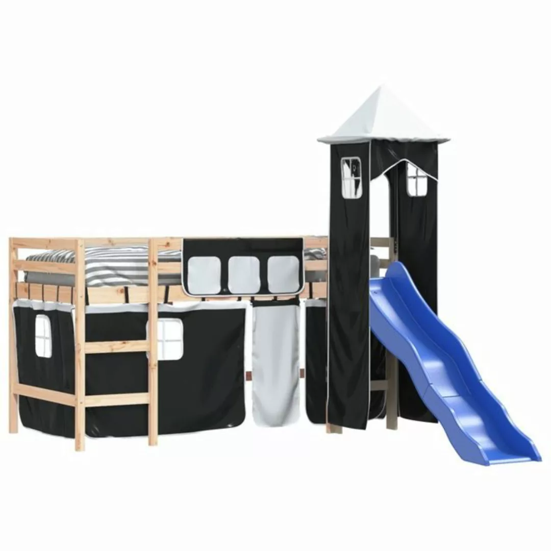 vidaXL Kinderbett Kinderhochbett mit Turm Weiß Schwarz 90x190 cm Kiefernhol günstig online kaufen