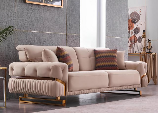 Xlmoebel Sofa Luxuriöses Textil-Sofa für das Wohnzimmer aus Edelstahl in Be günstig online kaufen