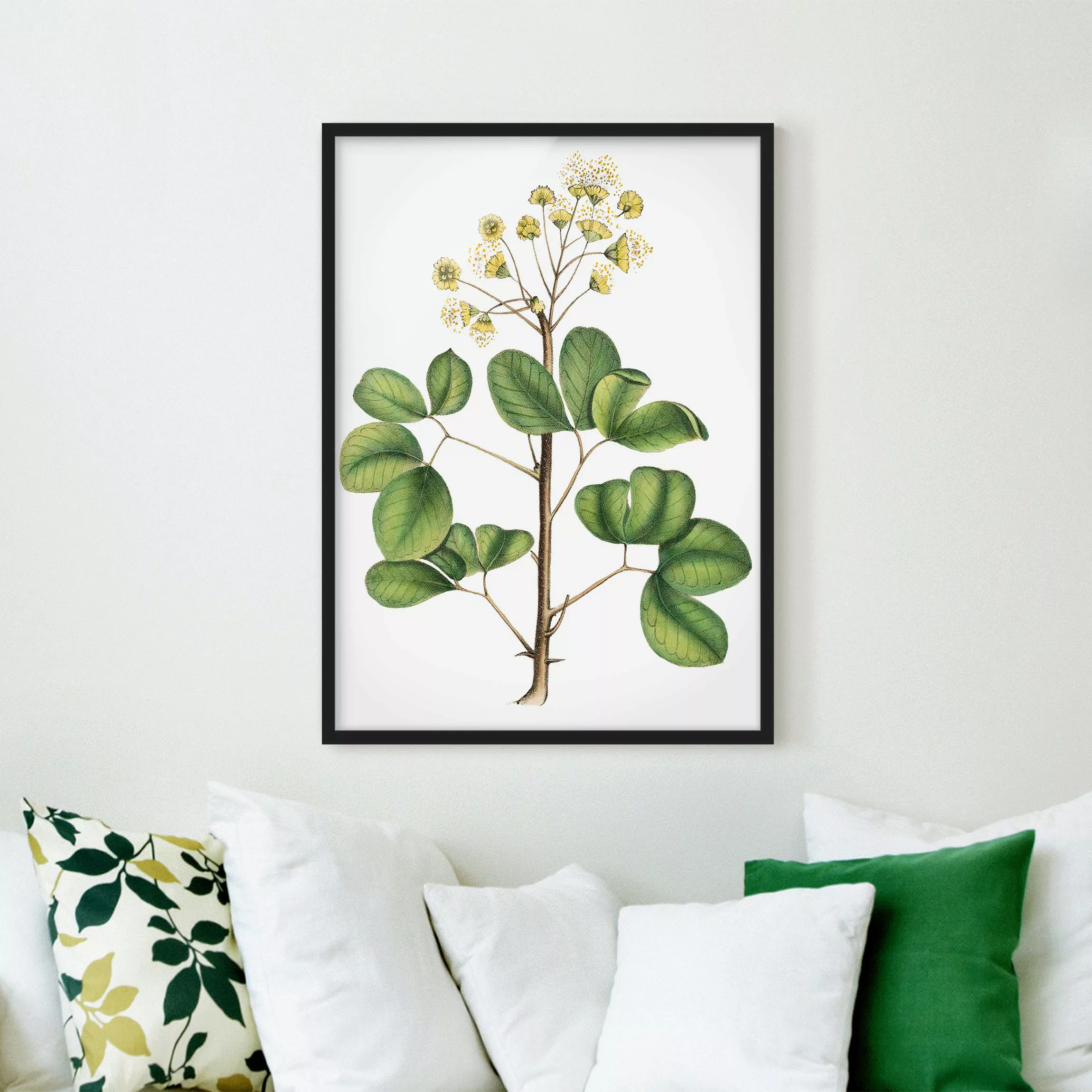 Bild mit Rahmen Kunstdruck - Hochformat Laubwerk mit Blüten IV günstig online kaufen